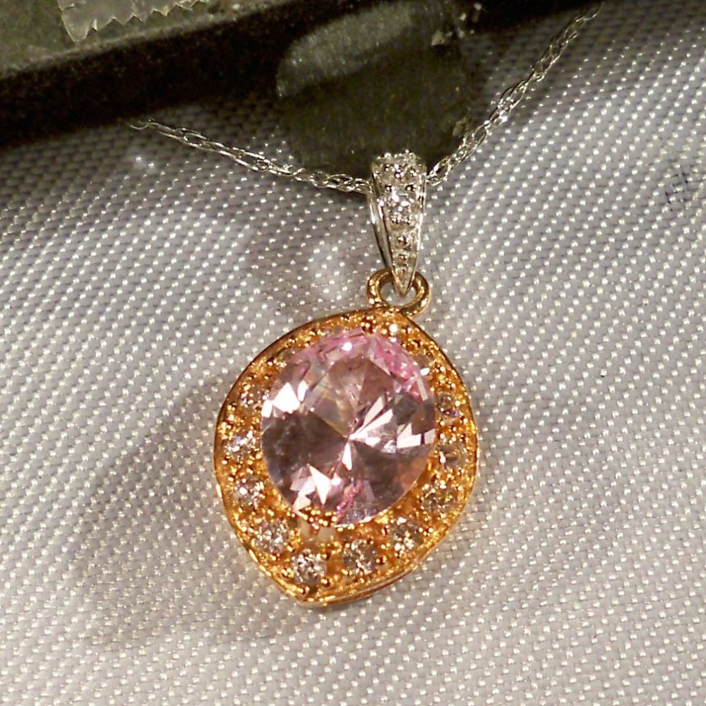 New 14K Rose Gold Pink Cubic Zirconias DESIGNER Necklace